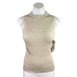 NEW Argent 100% Wool Cream Beige Rib Knit Sleeveless Sweater Tank Top Size S
